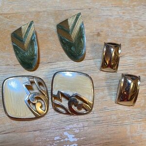 Retro trio of pierced earrings, gold tone